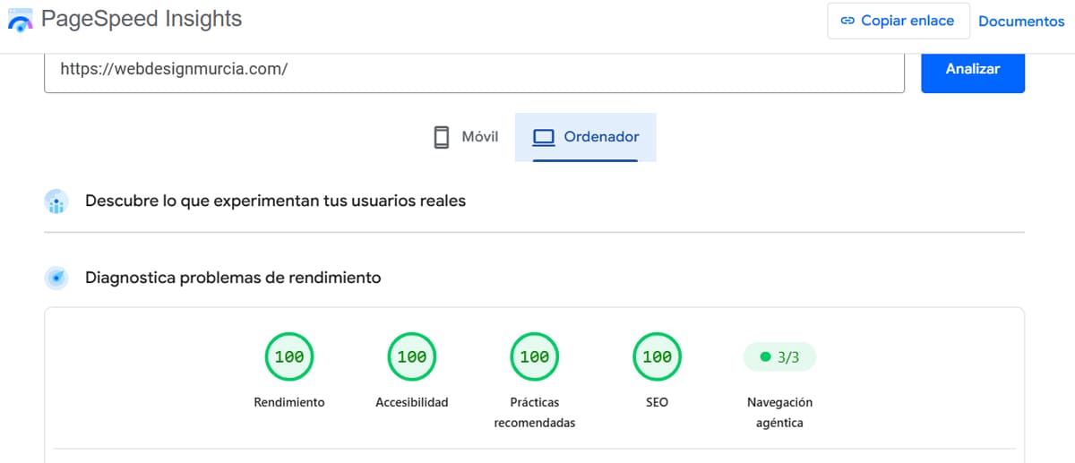 Imagen de las métricas de Web Design Murcia