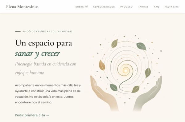 Interfaz de diseño web para psicóloga en Murcia