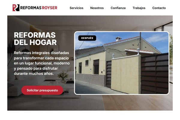 Interfaz de diseño web para empresa de reformas del hogar en Mula